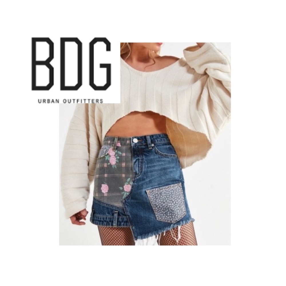 BDG Urban Outfitters Patchwork Jeans Mini Skirt size L